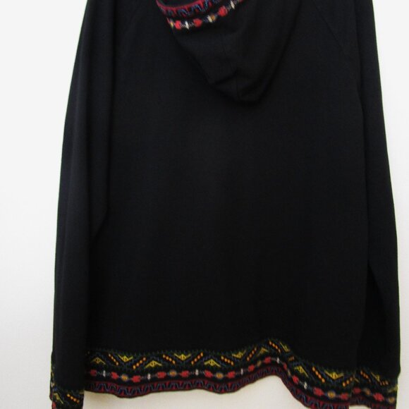 Black Hoodie Full Zip Embroidery Boho Kangaroo Pocket - Picture 11 of 12